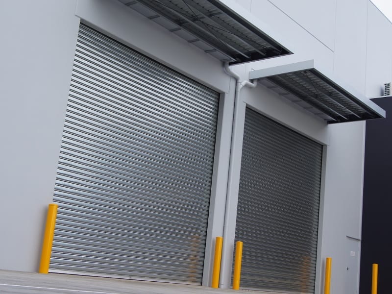 Commercial roller doors in grey